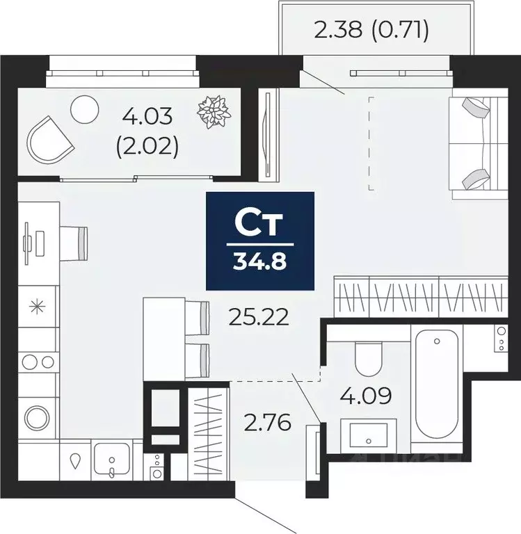 1-к кв. Тюменская область, Тюмень Энтузиастов мкр,  (35.75 м) - Фото 0