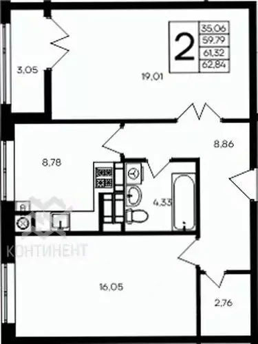 2-к кв. Крым, Евпатория Сезоны жилой комплекс (62.84 м) - Фото 2