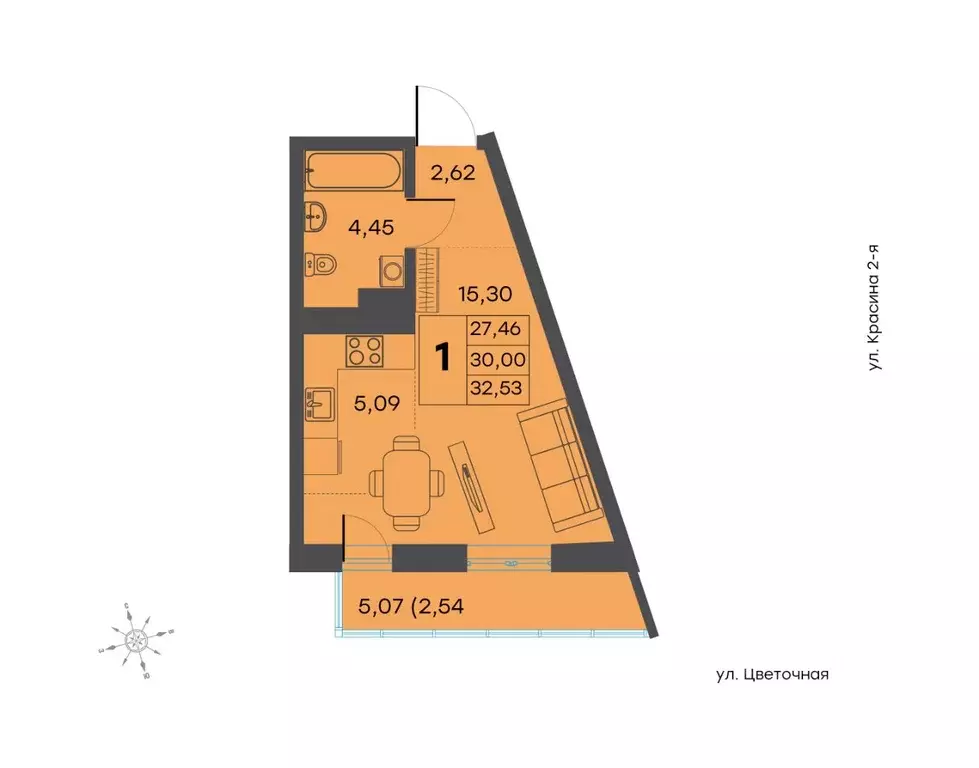 Студия Тверская область, Тверь ул. 2-я Красина, 64 (30.4 м) - Фото 0