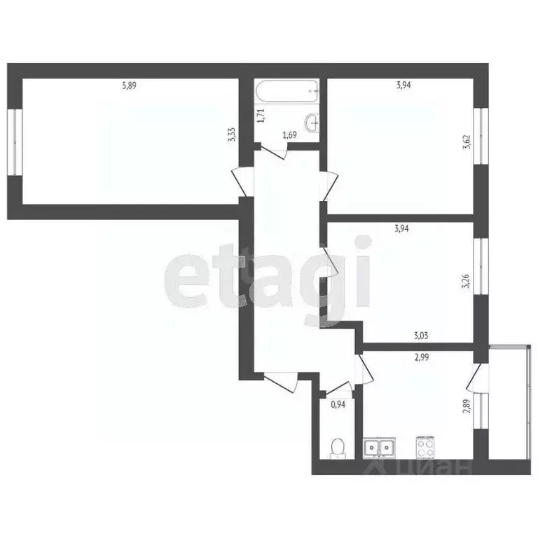 3-к кв. Тюменская область, Тобольск Базарная пл., 22 (69.4 м) - Фото 1