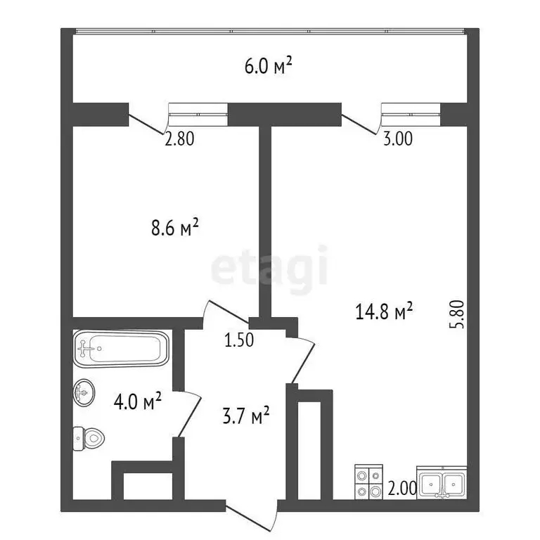 1-комнатная квартира: Краснодар, Домбайская улица, 55к3 (32.2 м) - Фото 0