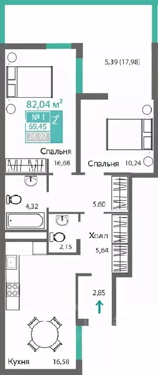 2-к кв. Крым, Симферополь Горизонты жилой комплекс (69.45 м) - Фото 0