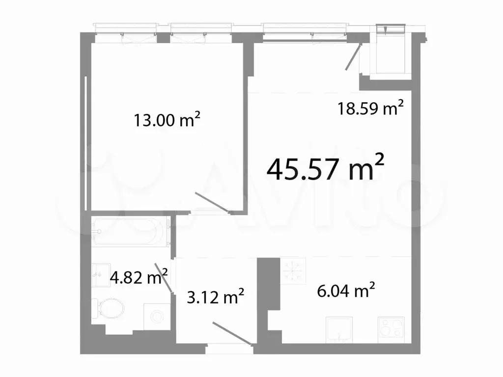 2-к. квартира, 45,6 м, 5/25 эт. - Фото 0