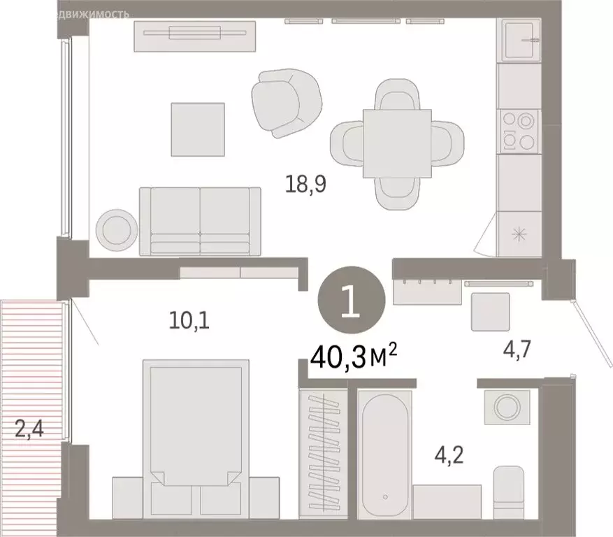 1-комнатная квартира: Екатеринбург, улица Гастелло, 19А (40.33 м) - Фото 1