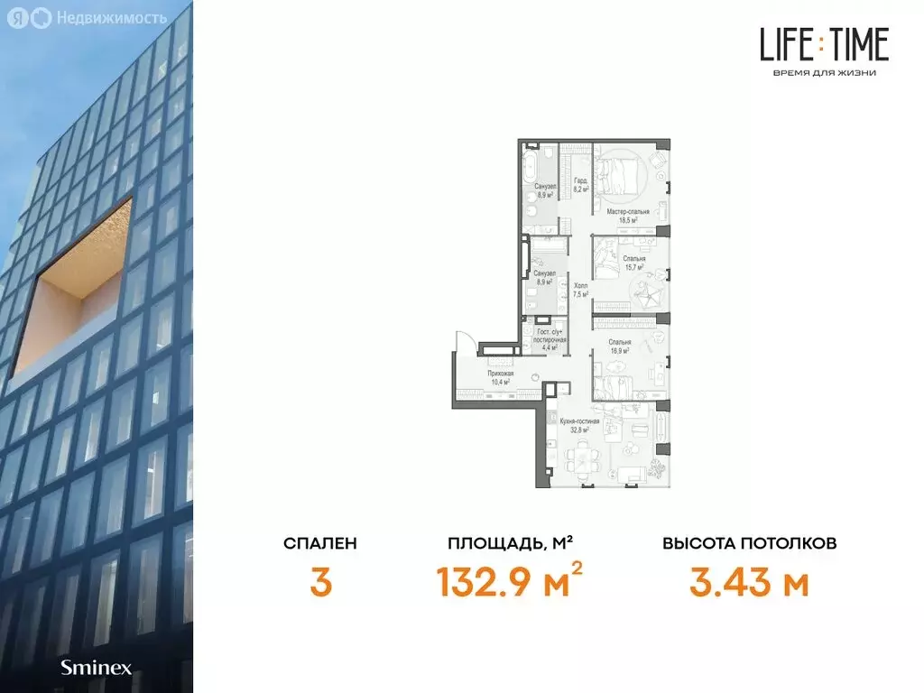 4-комнатная квартира: Москва, жилой комплекс Лайф Тайм (132.9 м) - Фото 0