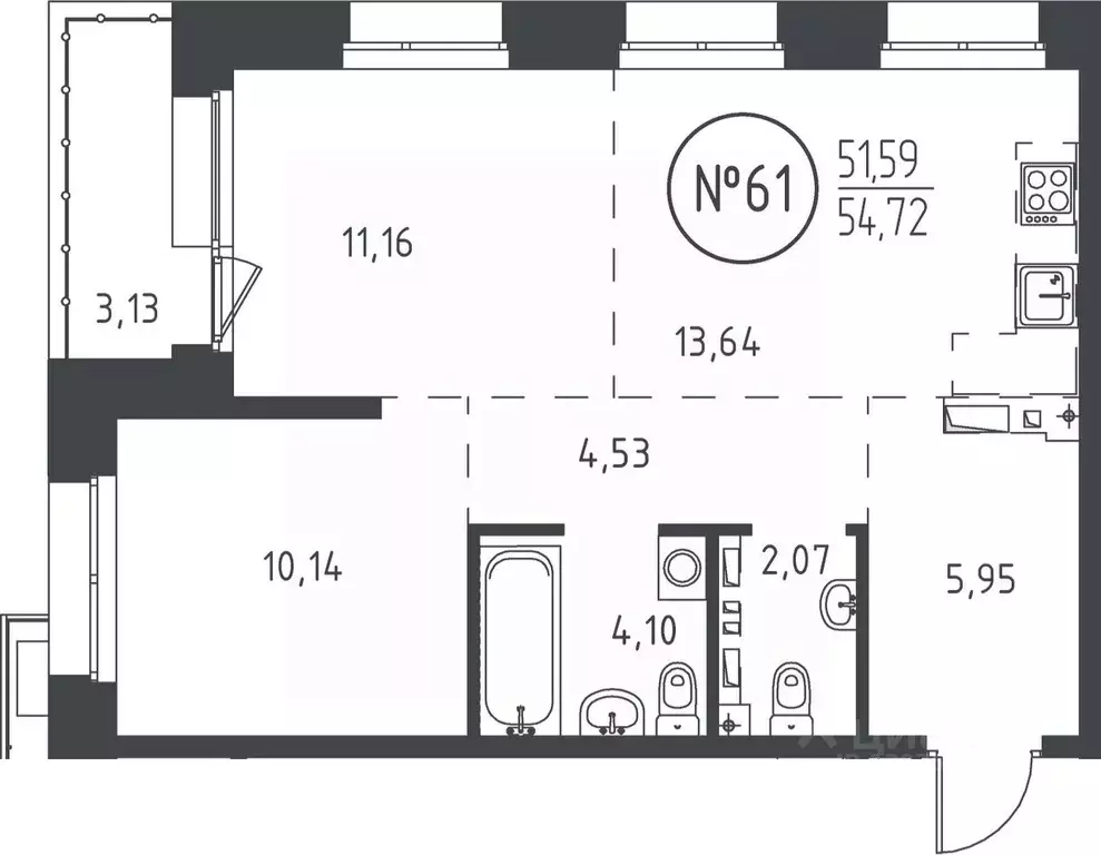 2-к кв. Иркутская область, Иркутск ул. Эдуарда Дьяконова, 6 (54.08 м) - Фото 1