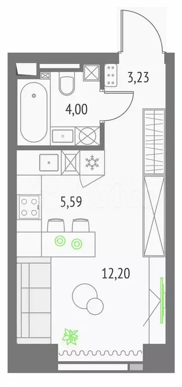 Квартира-студия, 25 м, 36/57 эт. - Фото 0