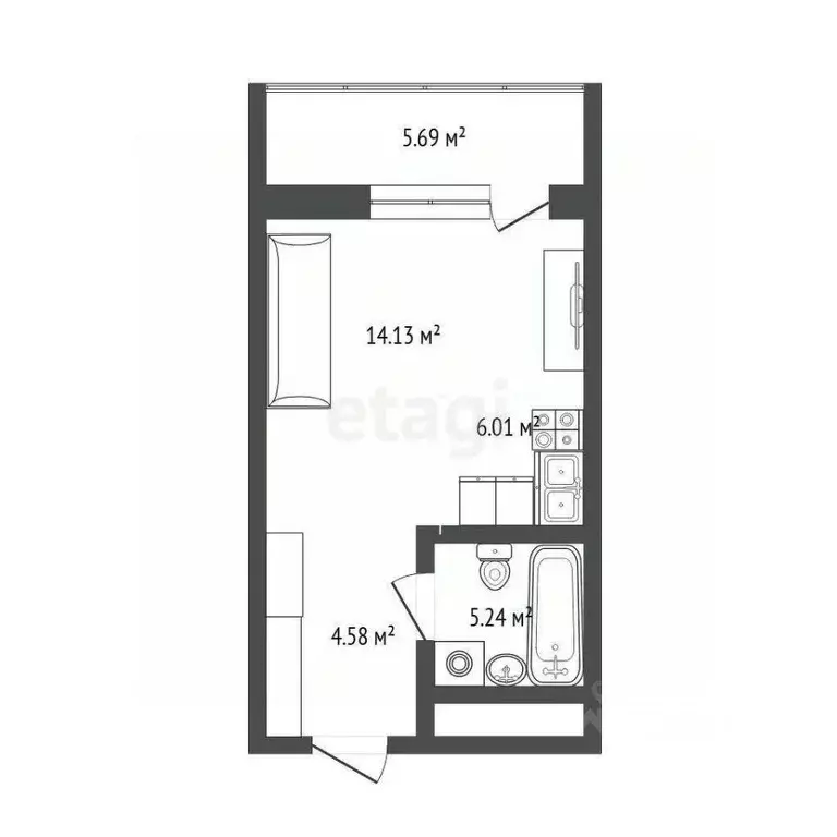 Студия Тюменская область, Тюмень ул. Евгения Войнова, 7 (35.7 м) - Фото 2