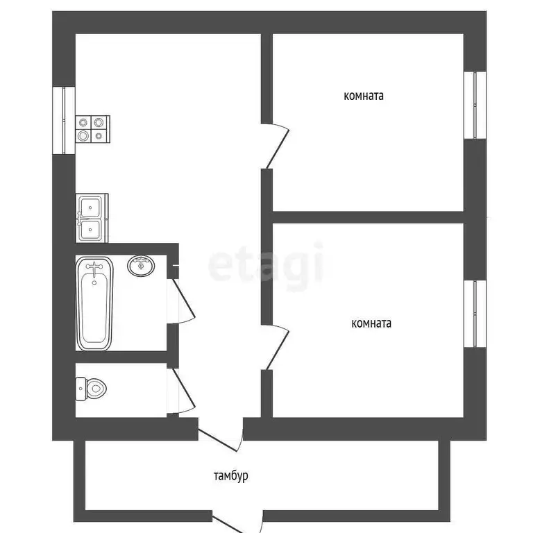 Квартира, 2 комнаты, 52.9 м - Фото 0