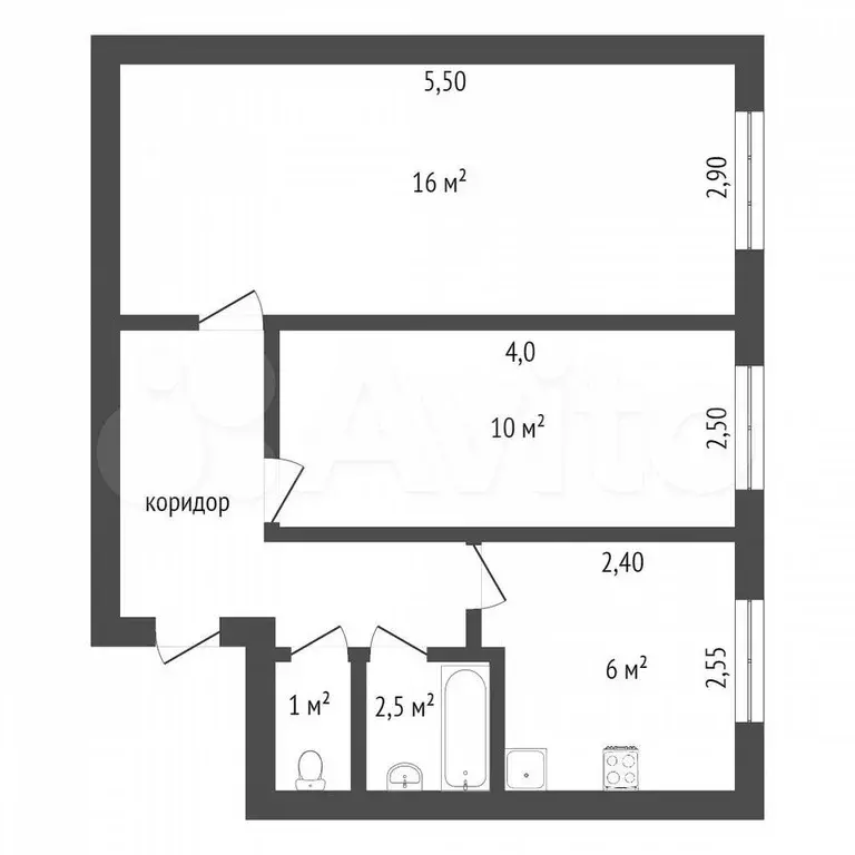 2-к. квартира, 40,6 м, 4/5 эт. - Фото 0