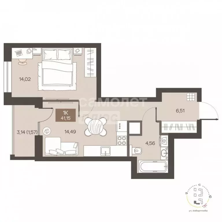 1-комнатная квартира: Омск, улица Завертяева, 1/1 (41.15 м) - Фото 1