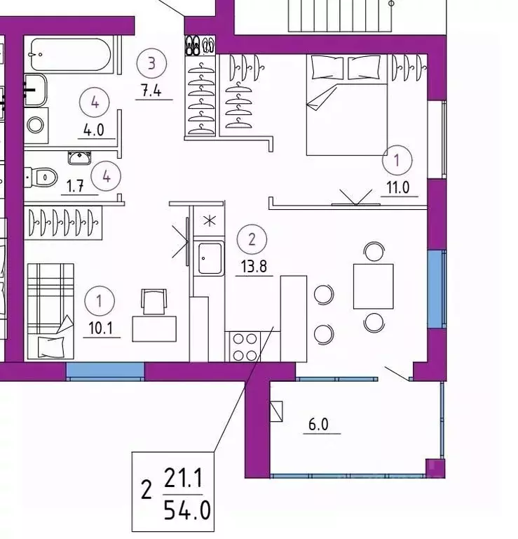 2-к кв. брянская область, брянск ул. некрасова, 20а (54.0 м) - Фото 1