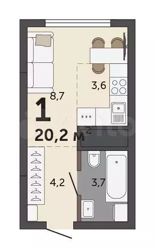 квартира-студия, 20,2 м, 25/30 эт. - Фото 1