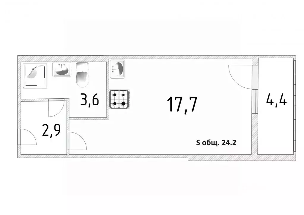 Студия Санкт-Петербург просп. Ветеранов, 185к3 (24.2 м) - Фото 1