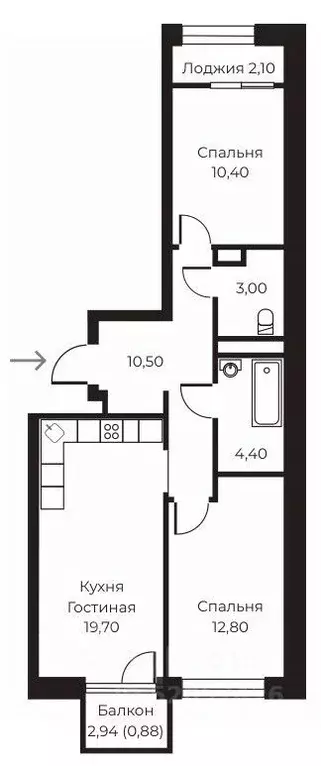 2-к кв. Воронежская область, Воронеж ул. Черняховского, 92 (62.75 м) - Фото 1