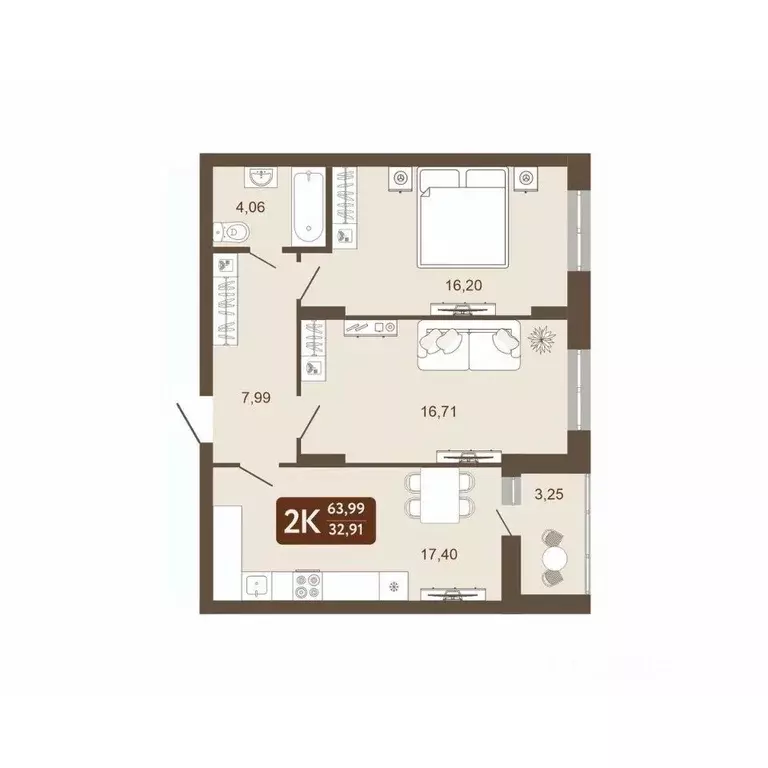 2-к кв. Кемеровская область, Кемерово 58В мкр, 1 (63.99 м) - Фото 0