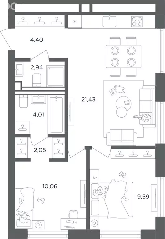2-комнатная квартира: Москва, ЖК Ультима Сити (54.48 м) - Фото 0