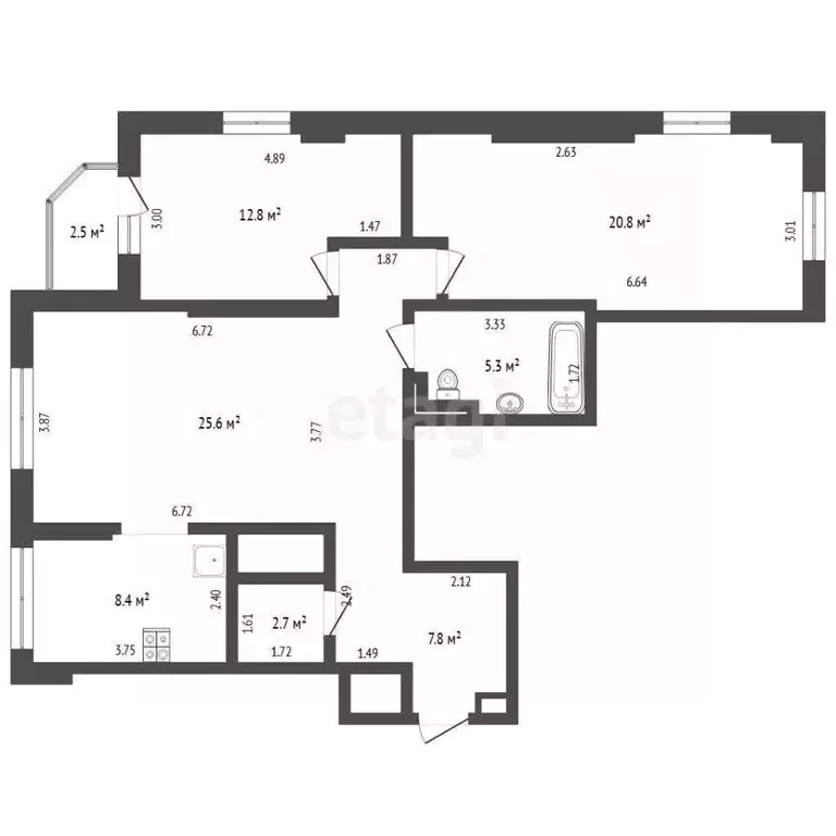 2-к кв. Тюменская область, Тюмень ул. Максима Горького, 68к1 (87.3 м) - Фото 2