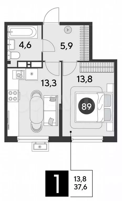 1-к. квартира, 37,6 м, 10/16 эт. - Фото 1