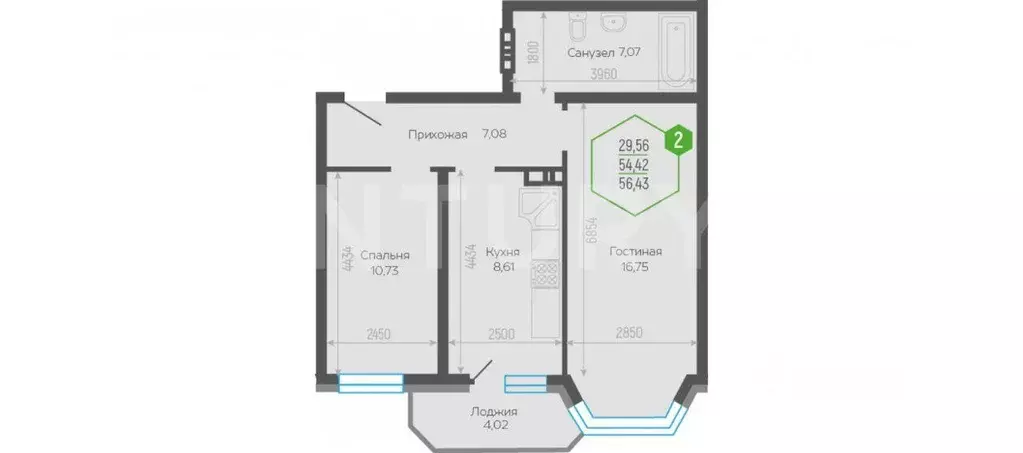 Квартира, 2 комнаты, 58 м - Фото 0