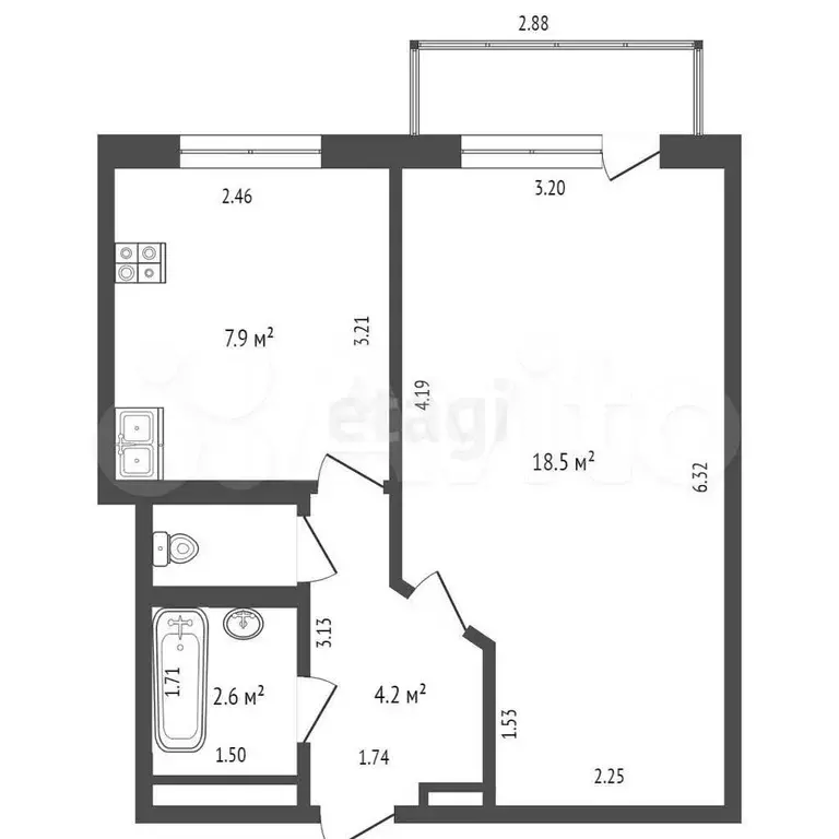 1-к. квартира, 34,5 м, 1/5 эт. - Фото 1