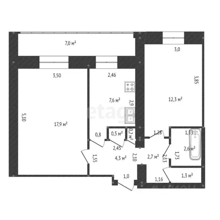 2-к кв. Башкортостан, Уфа ул. Левитана, 22 (52.7 м) - Фото 1