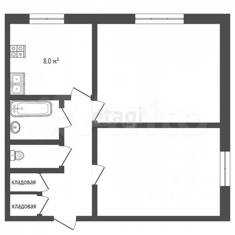 2-к. квартира, 59 м, 2/5 эт. - Фото 0