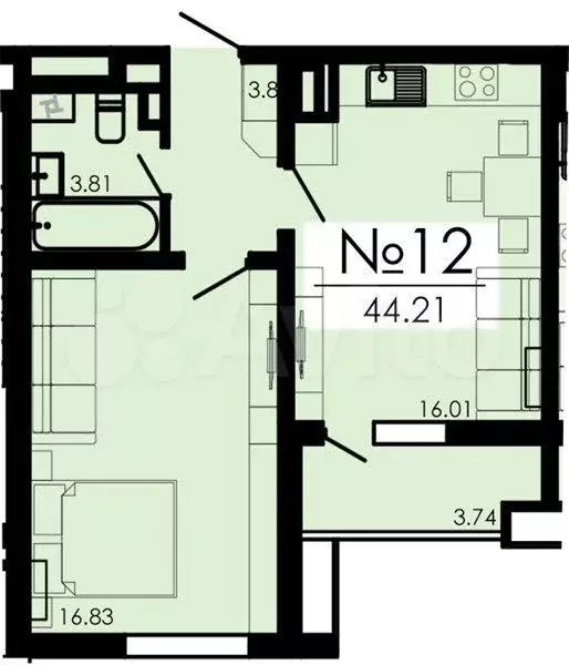 1-к. квартира, 44,2 м, 13/13 эт. - Фото 1