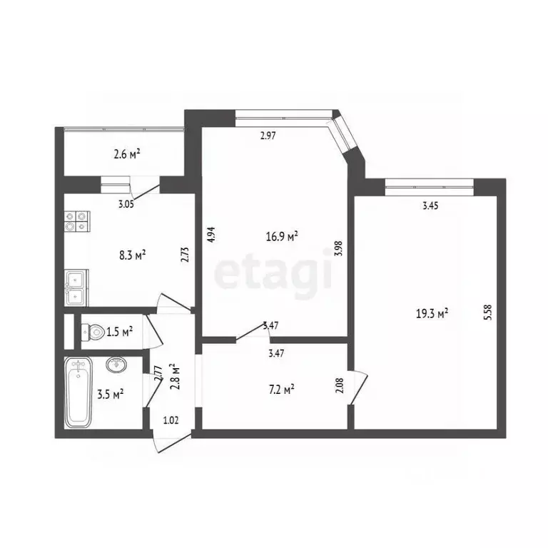 2-к кв. Тюменская область, Тюмень ул. Пермякова, 65 (59.5 м) - Фото 2