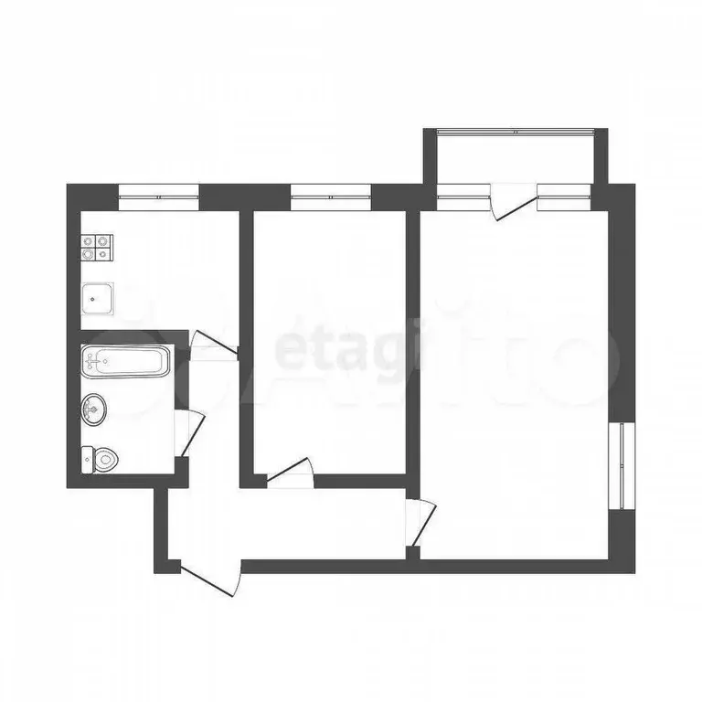 2-к. квартира, 42,9 м, 4/5 эт. - Фото 0