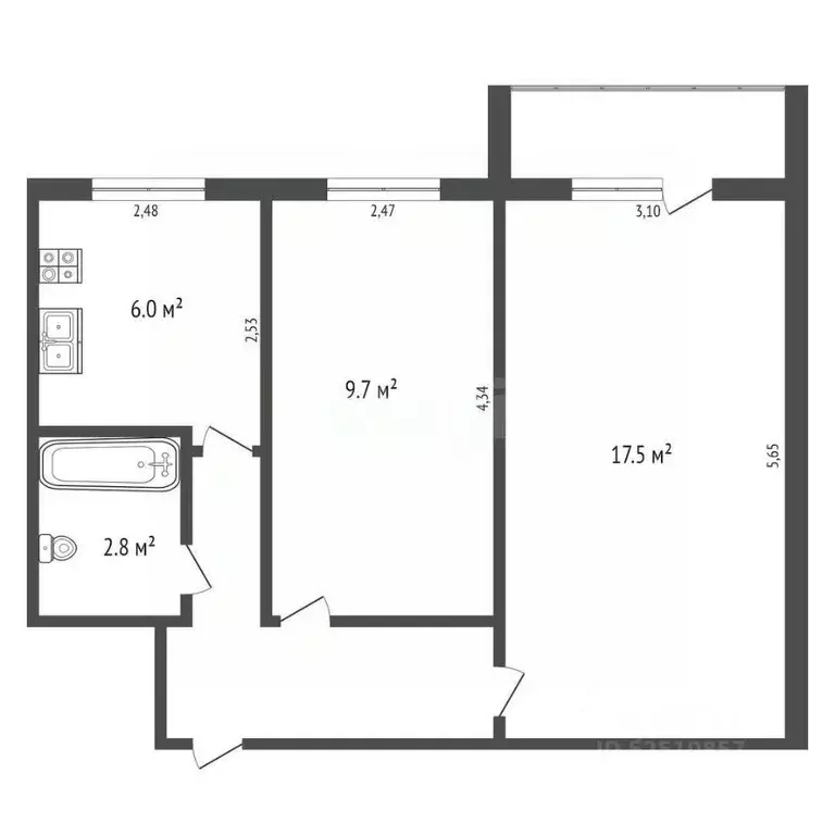 2-к кв. Башкортостан, Салават ул. Калинина, 83 (43.9 м) - Фото 1