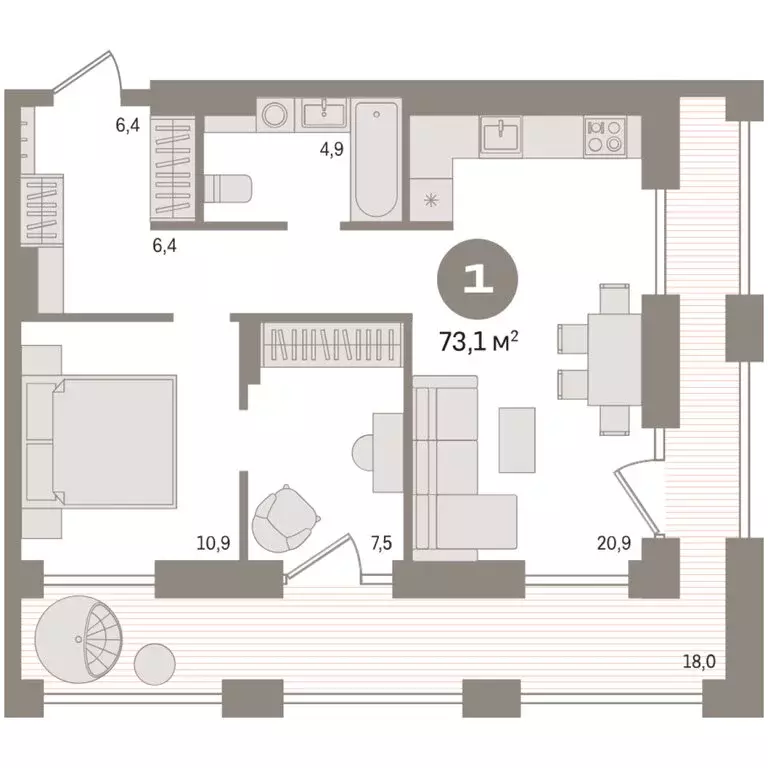 1-комнатная квартира: Новосибирск, жилой комплекс Мылзавод (73.06 м) - Фото 2