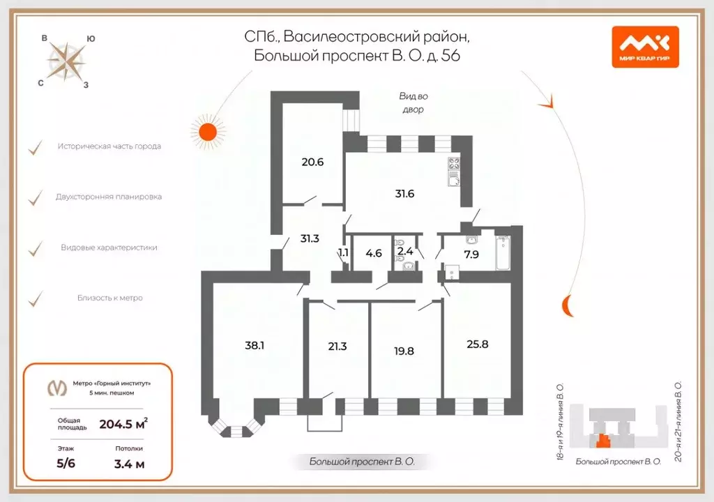 5-к кв. Санкт-Петербург просп. Большой Васильевского острова, 56 ... - Фото 2