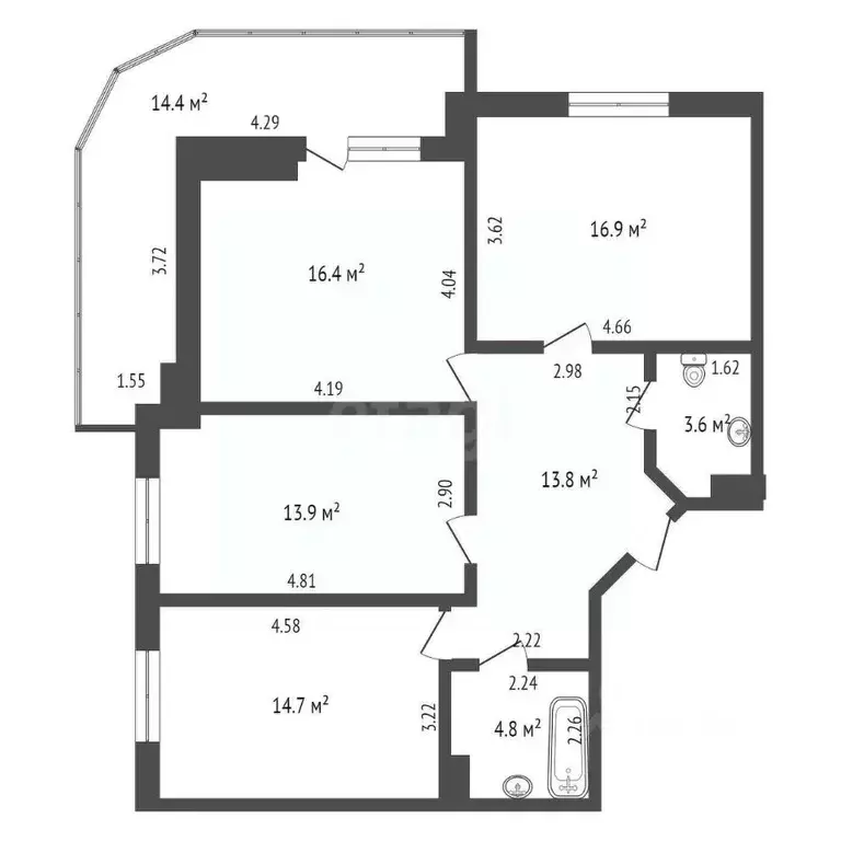 3-к кв. Ростовская область, Ростов-на-Дону ул. Подвойского, 39 (98.5 ... - Фото 1