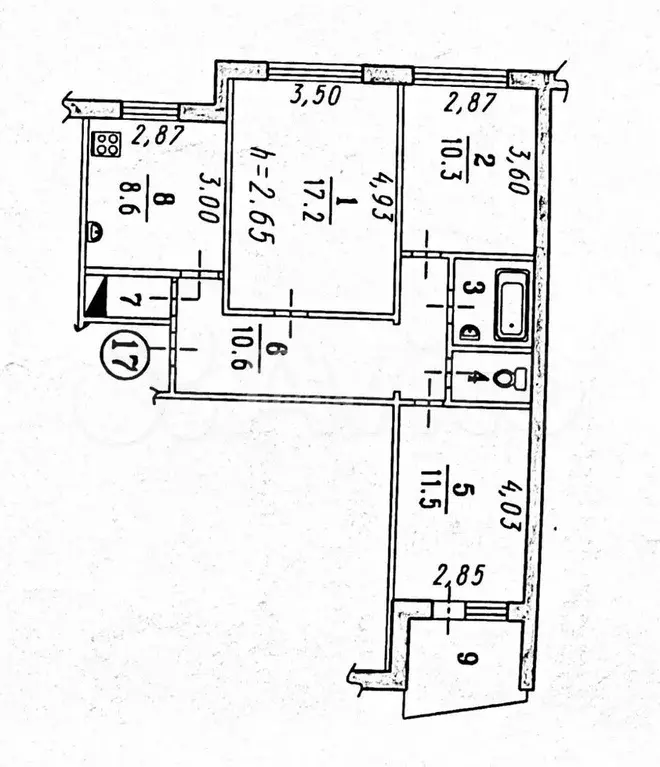 3-к. квартира, 63,4 м, 5/9 эт. - Фото 0