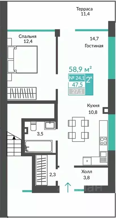 2-к кв. Крым, Алушта городской округ, с. Виноградное  (58.9 м) - Фото 0