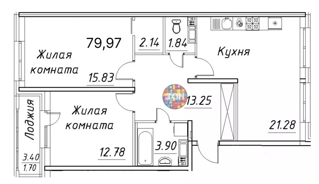 2-к кв. Санкт-Петербург просп. Авиаконструкторов, 54 (80.0 м) - Фото 1