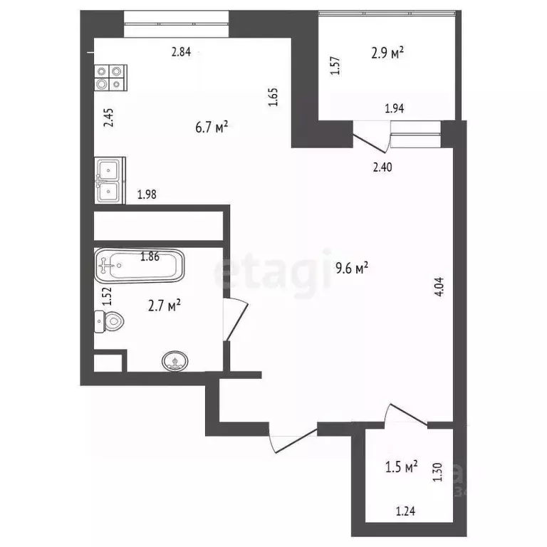Студия Тюменская область, Тюмень Дамбовская ул., 25к1 (24.3 м) - Фото 2