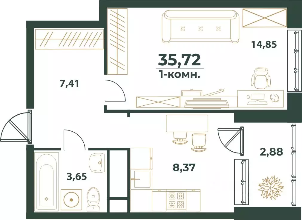 1-к кв. Башкортостан, Уфа ул. Ивана Спатара, 14 (35.72 м) - Фото 1