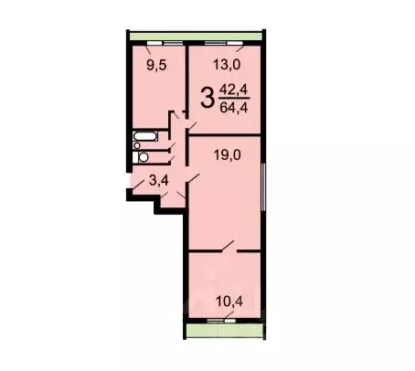 3-к кв. Москва Доброслободская ул., 14к2 (68.0 м) - Фото 2