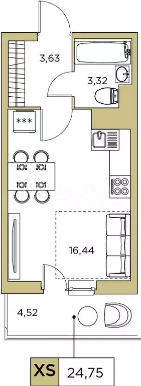 Квартира-студия, 24,8м, 23/25эт. - Фото 1