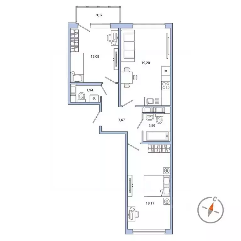 2-к кв. Санкт-Петербург ш. Суздальское, 18к3 (65.7 м) - Фото 1