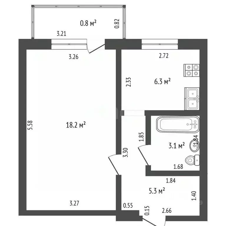 1-к кв. Башкортостан, Стерлитамак Железнодорожная ул., 68 (32.2 м) - Фото 2