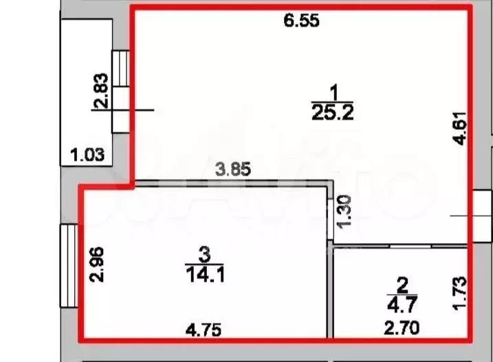 1-к. квартира, 47 м, 4/4 эт. - Фото 0