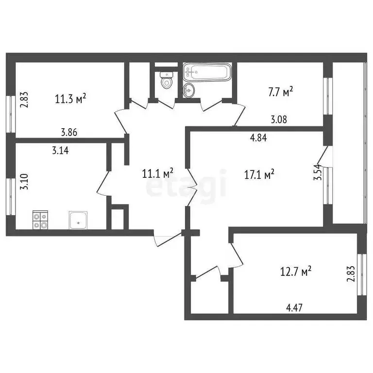 4-комнатная квартира: Калинино, Лесная улица, 2 (81 м) - Фото 0