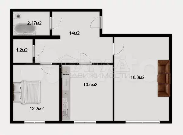 2-к. квартира, 61 м, 1/10 эт. - Фото 0