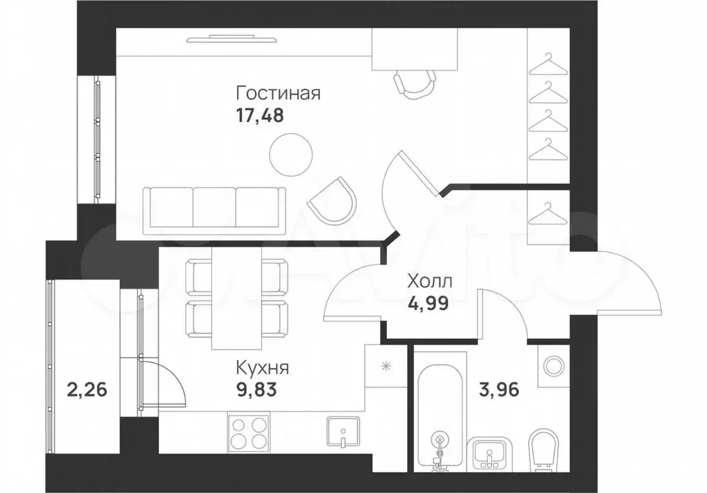 1-к. квартира, 38,5м, 4/5эт. - Фото 1