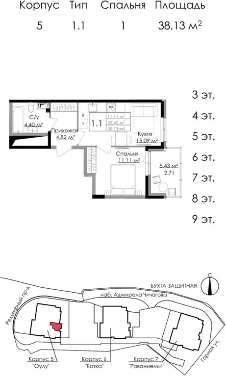 1-к кв. Ленинградская область, Выборг наб. Адмирала Чичагова, 6 (37.6 ... - Фото 1