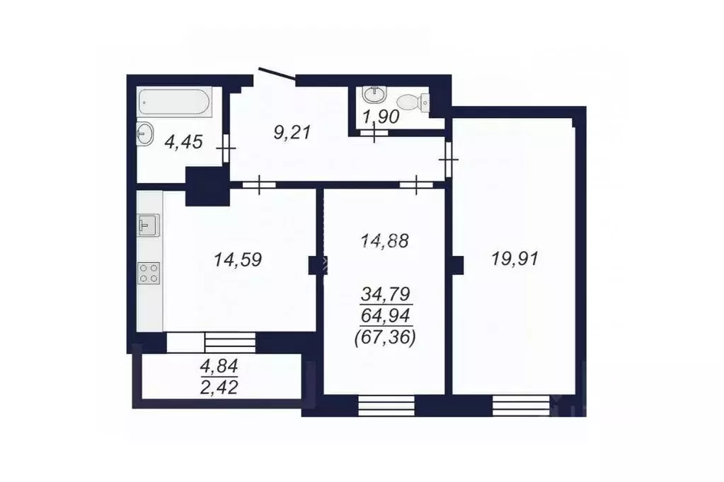 2-к кв. Челябинская область, Челябинск Копейская ул., 1 (67.36 м) - Фото 0