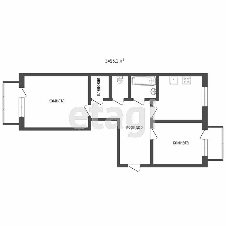 2-комнатная квартира: Челябинск, шоссе Металлургов, 30 (53.1 м) - Фото 1